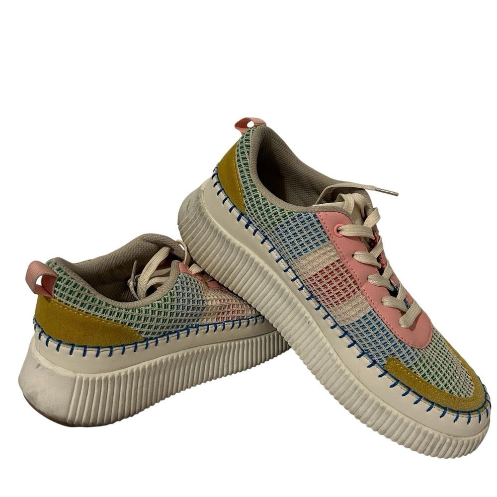 Lucky Step Womens 10 Platform Knit Sneakers Chunky Casual Multi Color Patchwork